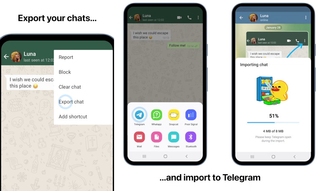 Telegram овозможува импортирање на WhatsApp разговори и други подобрувања