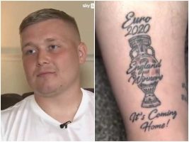 (Видео) Пред финалето си ја истетовирал ногата и напишал Англија шампион