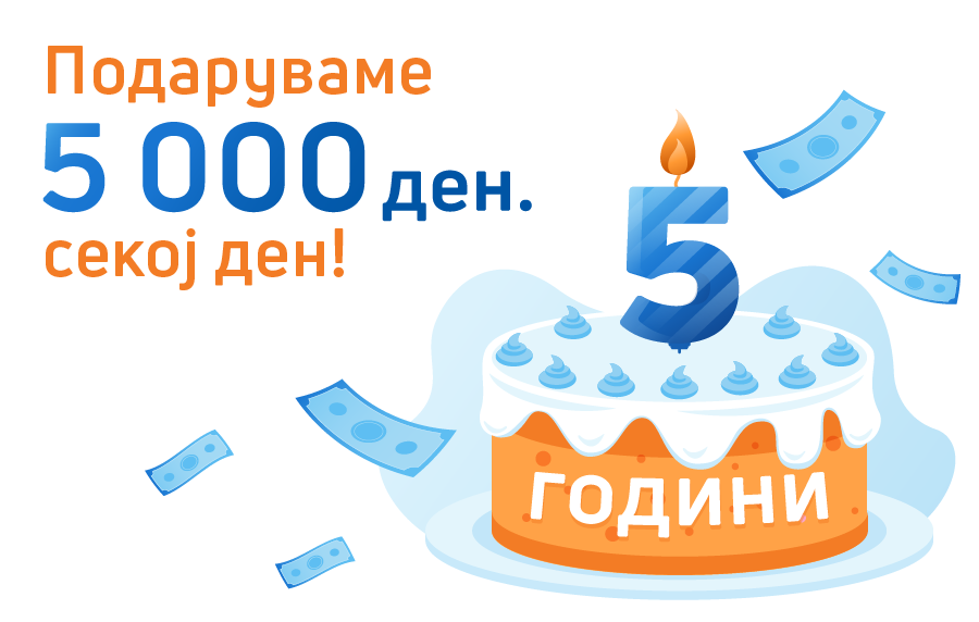 Credissimo прославува 5 години пари навреме со подароци од 5 000 ден. секој ден!