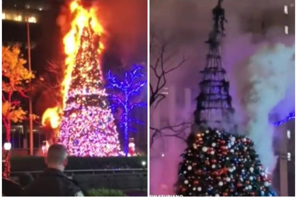 (Видео) Изгоре новогодишната елка на Менхетн во Њујорк