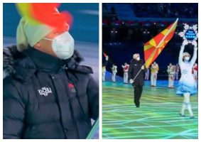 (Фото) Алпскиот скијач Дардан Дехари го носеше македонското знаме на отворањето на Зимските олимписки игри во Пекинг
