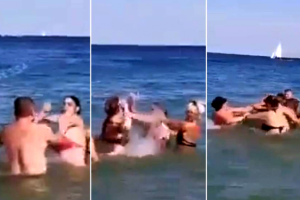 (Видео) Две жени се степаа во море па заборавија дека детето може да им го однесат струите