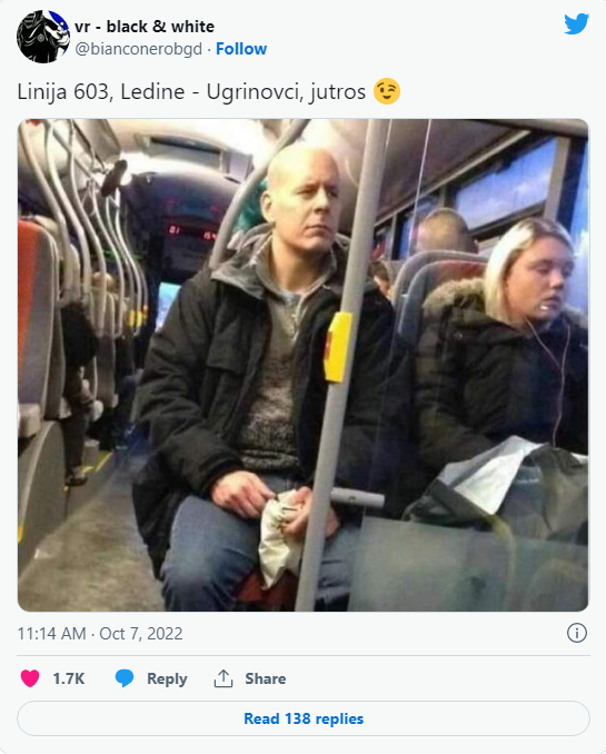 (Фото) Брус Вилис има двојник во Србија, се вози со автобус во Белград