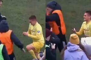 (Видео) Фудбалер сакаше да ја запроси девојка му, ама редарот му го расипа изненадувањето