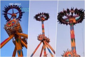 (Видео) Луѓе висеа во воздух откако се расипа рингишпил во забавен парк во Кина