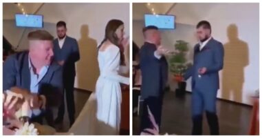 (Видео) Пијан гостин им ја уништи тортата на свадба, па младоженецот му удри бокс