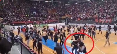 (Видео) Столе Стоилов натепа навивач на Вардар, го бутна на земја и му удри бокс