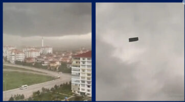 (Видео) Тросед одлета од зграда во силното невреме во Турција