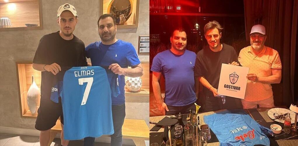 Елиф Елмас се врати во Македонија, откако Наполи стана шампион: го посети ФК Гостивар и доби дрес со неговото име