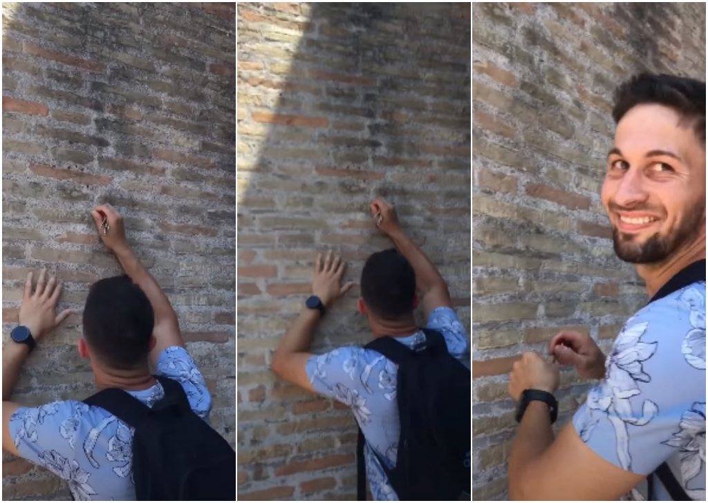 (Видео) Бугарин со клуч го напиша неговото и името на девојка му на ѕидот на Колосеумот во Рим кој е стар 2000 години