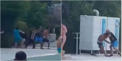 (Видео) Мажи и жени се тепаат на градски базен во Штип