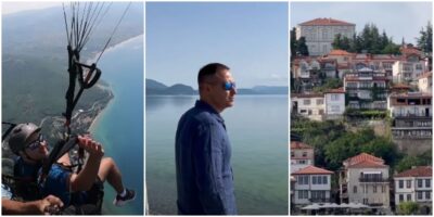 (Видео) Туристички блогер од Србија воодушевен од Охирд: леташе параглајдер, ги посети изворите на Црн Дрим и веслаше кајче