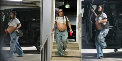 Со високи штикли и откопчани фармерки Ријана на прошетка во Беверли Хилс, пејачката брои ситно до породувањето
