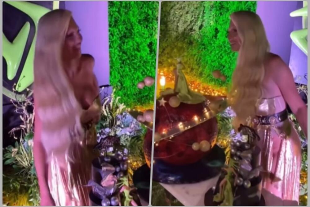 (Видео) Карлеуша во златен фустан прослави 45. роденден: гала журка во вилата на Дедиње и две торти за пејачката