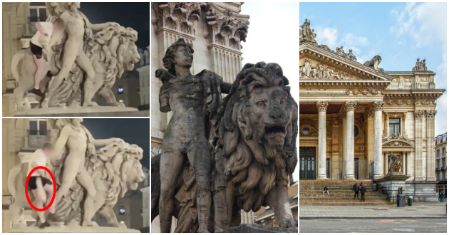 (Видео) Ирски турист се качи на статуа во Брисел ѝ ја скрши