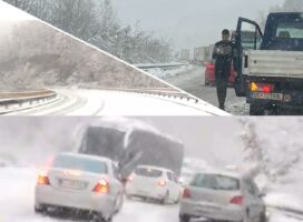 (Видео) Хаос на Стража: десетици камиони и автомобили заглавени во снег, патот е непрооден