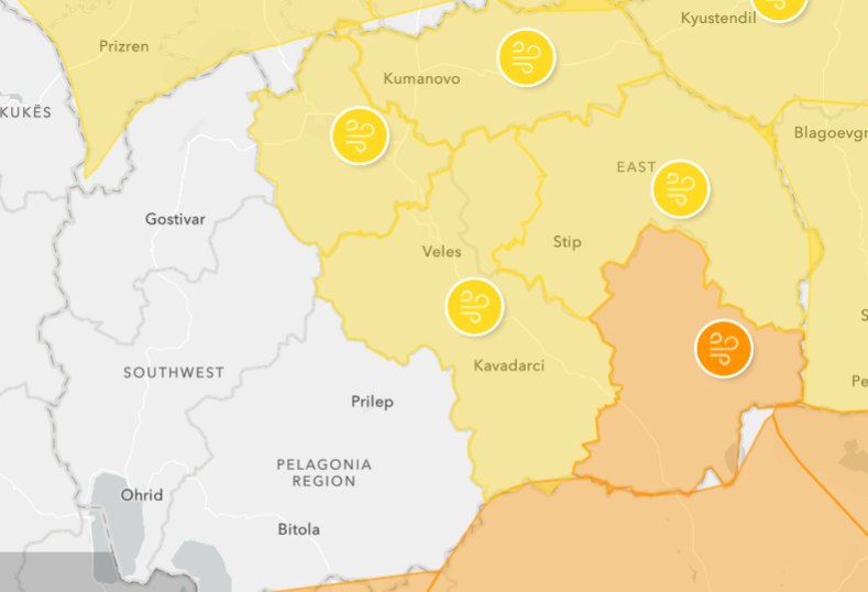 Издаден портокалов аларм во Македонија – се очекува силен ветер