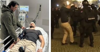 (Видео) Српскиот министер за внатрешни посети повреден полицаец, снимка на социјалните мрежи покажува дека тој бил удрен од колега