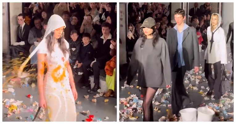 (Видео) На модна ревија во Милано, манекенките гаѓани со јајца и ѓубре, една од нив се лизна