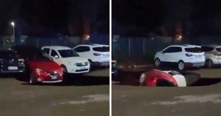 (Видео) Огромна дупка во Рим проголта два автомобили