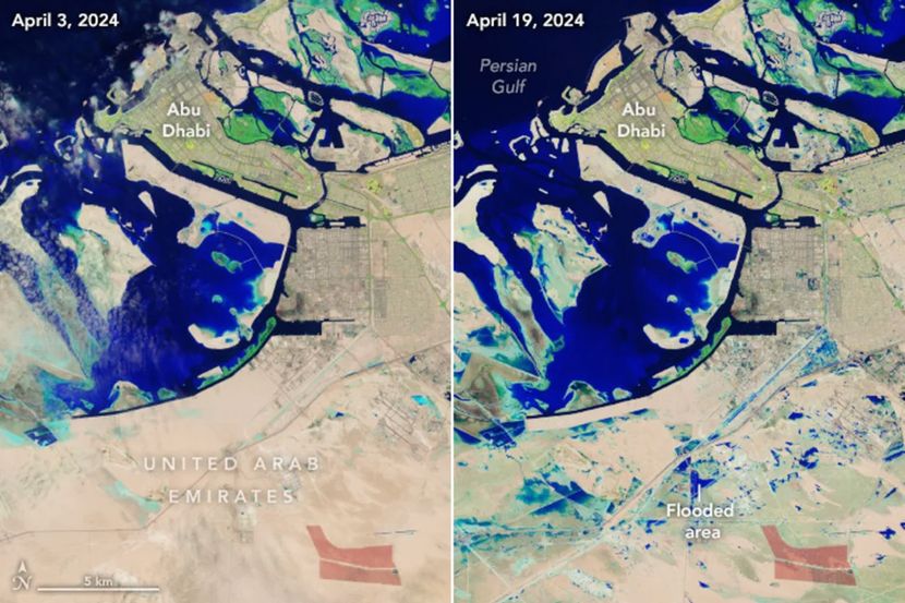 (Видео) Сателитски снимки пред и потоа ги откриваат вистинските размери на катастрофата во Дубаи: поплавите го запреа животот