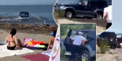 (Видео) Возел џип на плажа, па почнал хаосот: полицаец спречил поголема  катастрофа