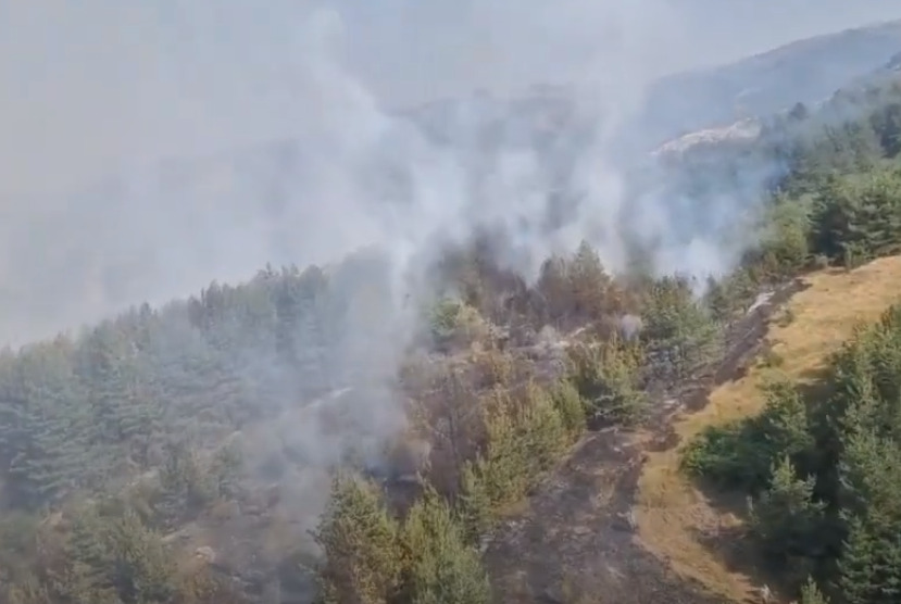 (Видео) Полициски хеликоптер исфрли над 45 тони вода врз пожарот на планината Оргажден