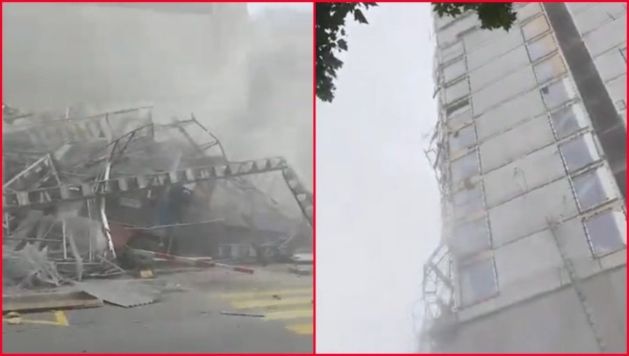 (Видео) Се урна градежно скеле од зграда во Швајцарија: има загинати и повредени