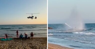 (Видео) Во Италија жирокоптер се урна на плажа, објавена е снимка