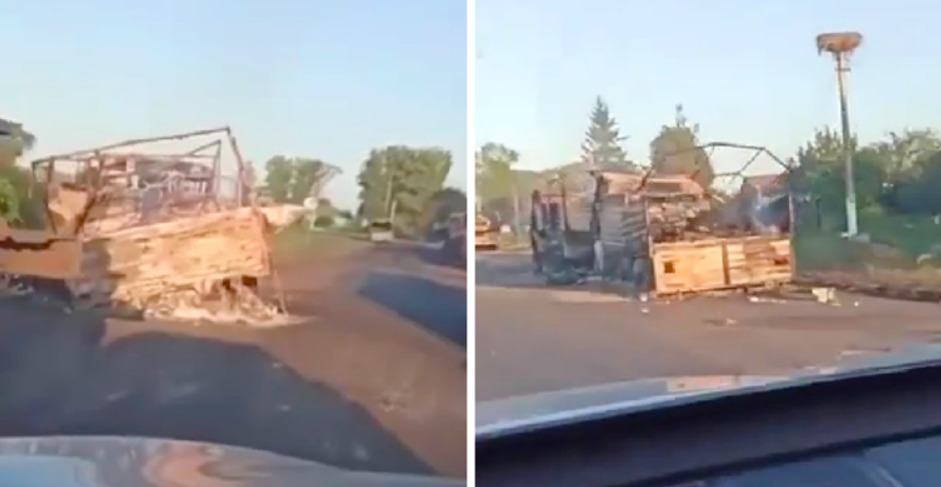 (Видео) Објавена снимка од рускиот воен конвој кој беше уништен синоќа