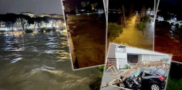 (Видео) Колапс во Италија по големото невреме: кран падна во Рим, делови на Џенова се под вода, луѓето итно евакуирани