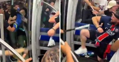 (Видео) Навивачи на ПСЖ и Интер се тепаа во метрото во Минхен