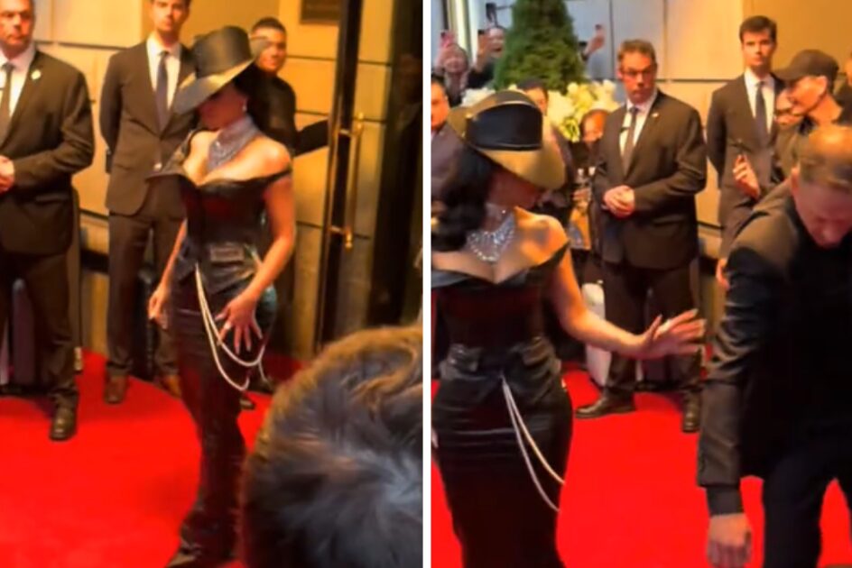 (Видео) Обезбедувач стапна на фустанот на Ким Кардашијан на Мет Гала, таа остро го предупреди