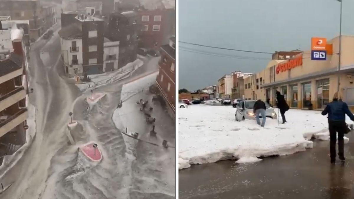 (Видео) Силно невреме ја погоди Валенсија: улиците се претворија во реки, автомобилите затрупани од град