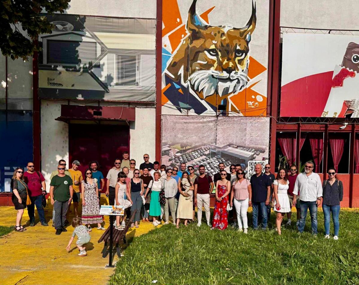Мурал од балкански рис исцртан на фасадата на Театар Комедија