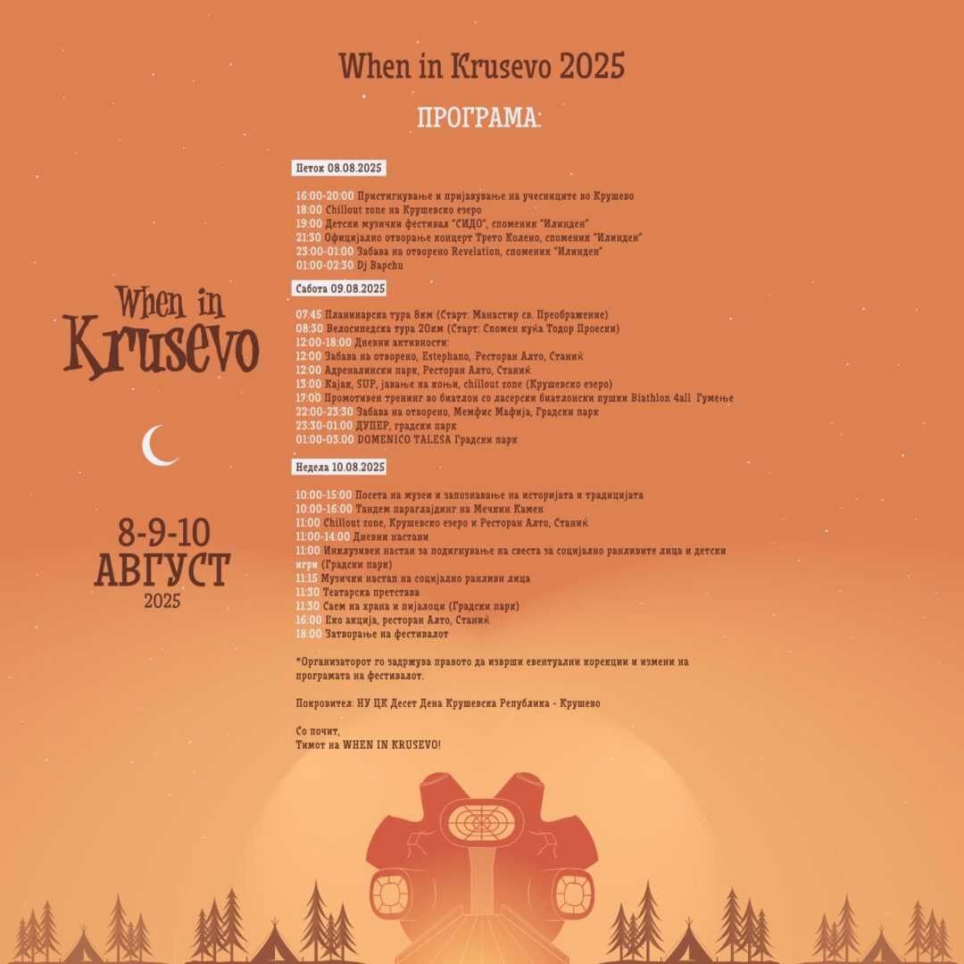 When in Krusevo 2025 почнува на 08 август, објавена е програмата
