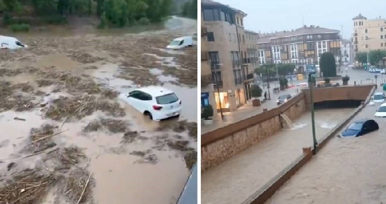 (Видео) Големи поплави во Шпанија, автомобили пловат по патиштата, град оштети авион во лет