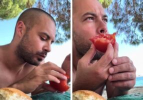 (Видео) Српски актер јадеше леб, домати и паштета на плажа во Сплит: „Не дозволувајте лажните инфлуенсери да ви ги диктираат деновите“