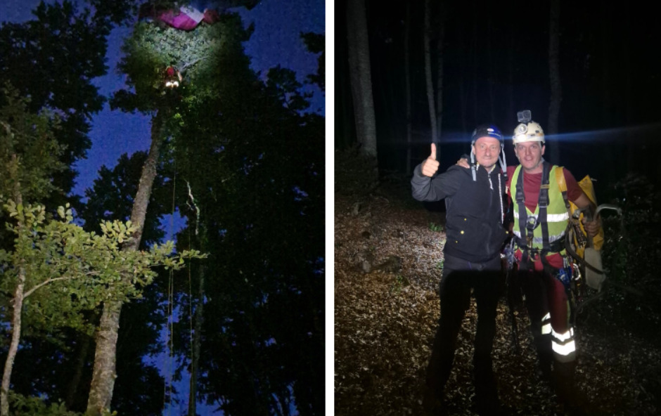 (Видео) Спасен параглајдеристот кој висеше закачен на дрво високо над 30 метри