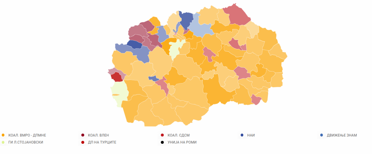 Во повеќето општини низ Македонија во водство се кандидатите за градоначалници од ВМРО-ДПМНЕ, според податоците на ДИК