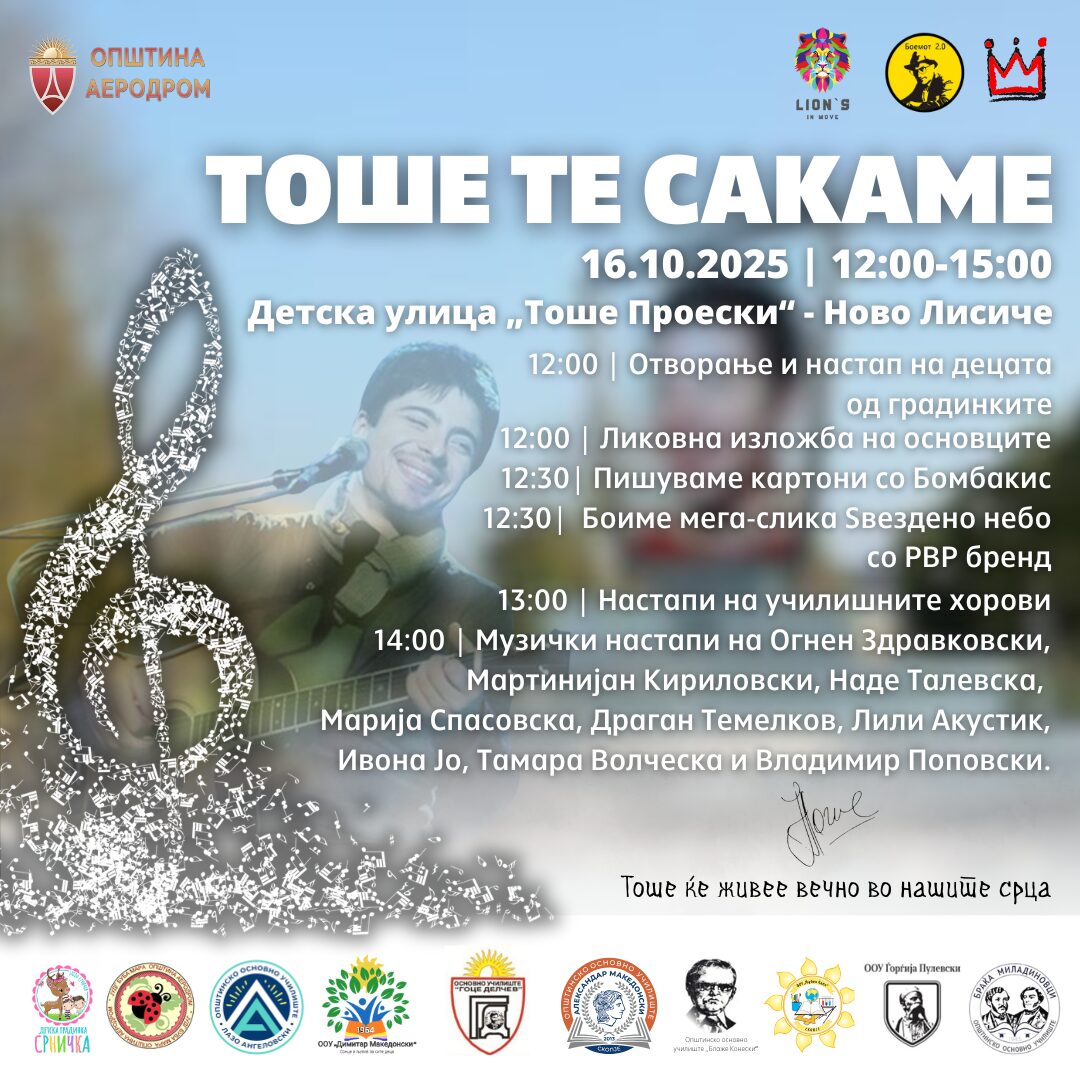 Музички настан „Тоше те сакаме“ на детска улица „Тоше Проески“ во Ново Лисиче