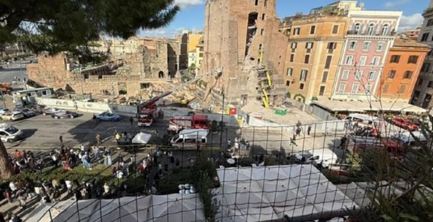 (Видео) Се урна средновековна кула во близина на Колосеумот во Рим, еден работник заробен под урнатините