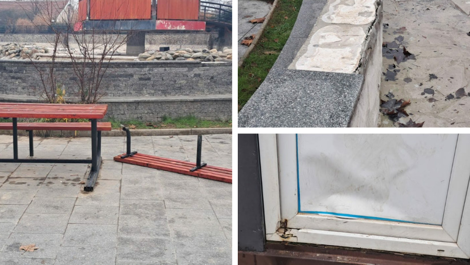 Вандализиран паркот „Бановина“ во Аеродром – искршена урбаната опрема, оштетена фонтаната, а провалено е и во чуварската куќа