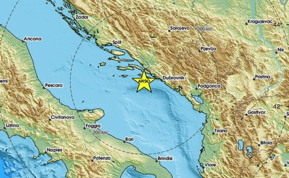 Земјотрес со јачина од 3,3 степени според Рихтеровата скала во Јадранското Море