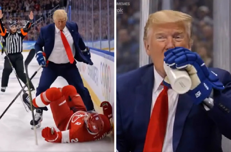 Трамп објави AI видео на кое турка и удира канадски хокеари, а потоа постигнува гол