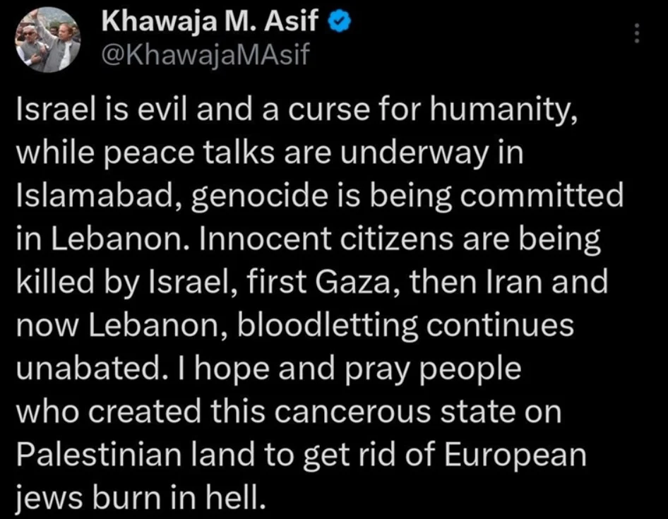 Пакистанскиот министер за одбрана избриша објава што ги налути Израелците