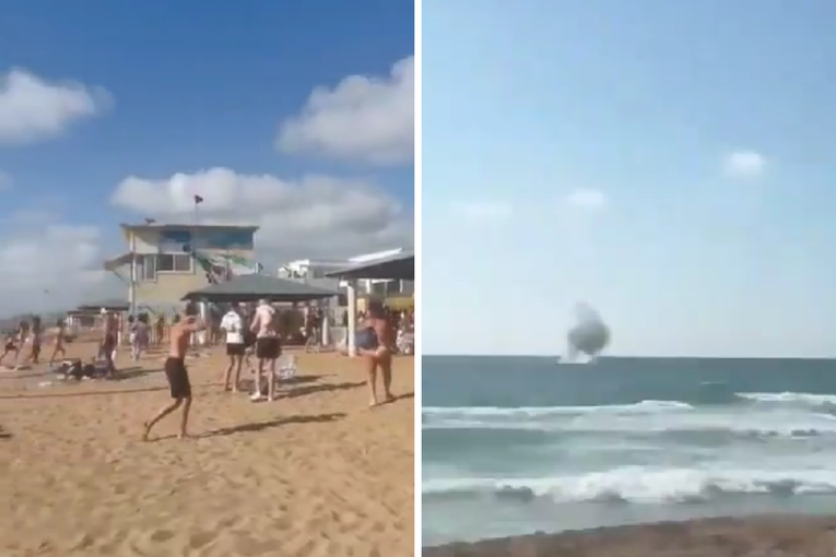 (Видео) Израелци во паника бегаат од плажа, проектили паднаа во морето