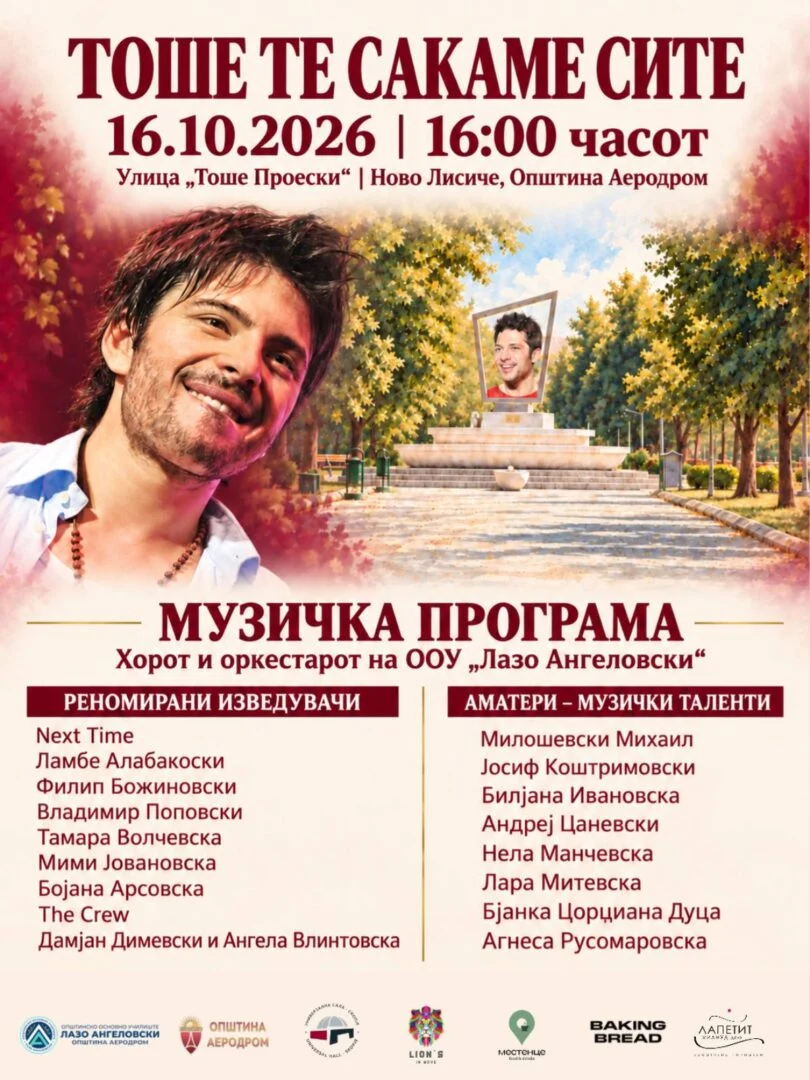 „Тоше, те сакаме сите“: Ново урбано катче со хортикултурно уредување и музички настан во Ново Лисиче во чест на Тоше Проески